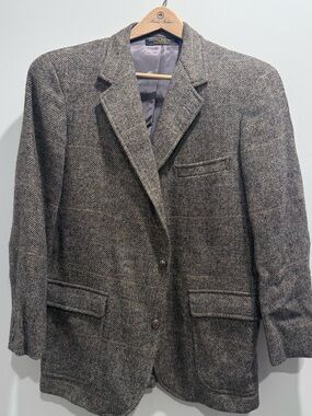 Vintage Brooks Brothers Wool Tweed Blazer Jacket Gray Brown Herringbone USA
